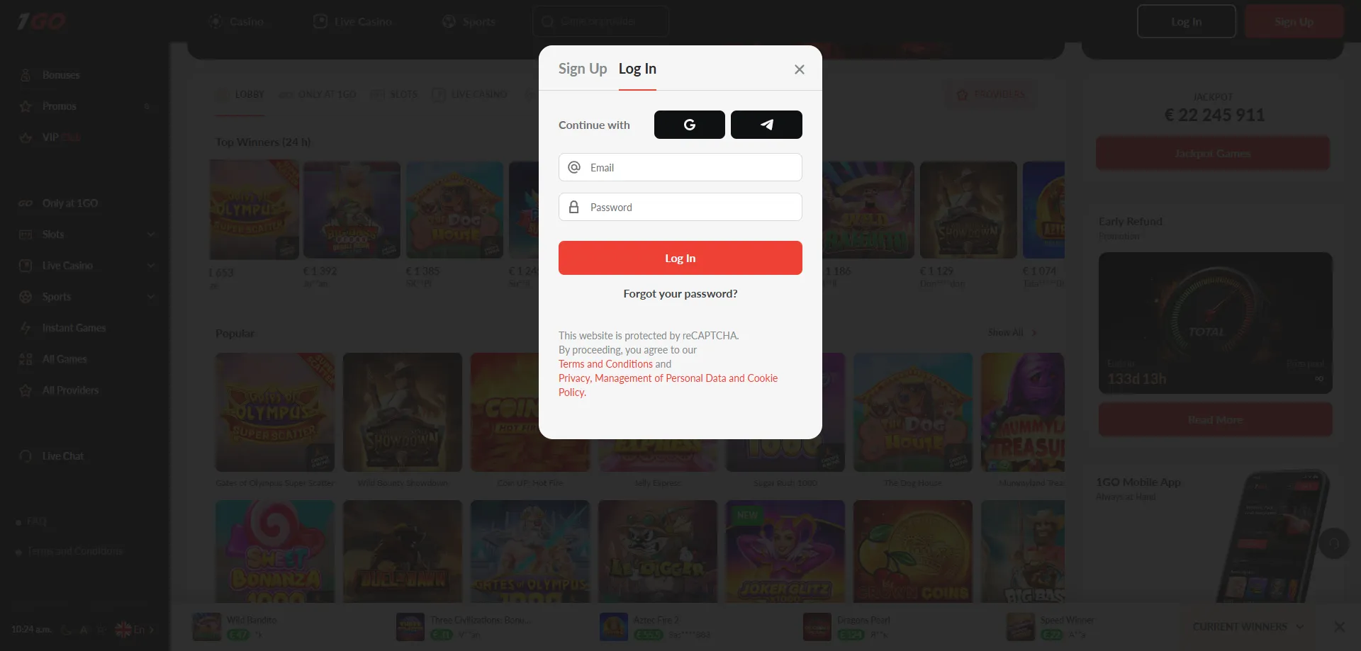 1GO Casino existing user bonuses — reload and VIP offers