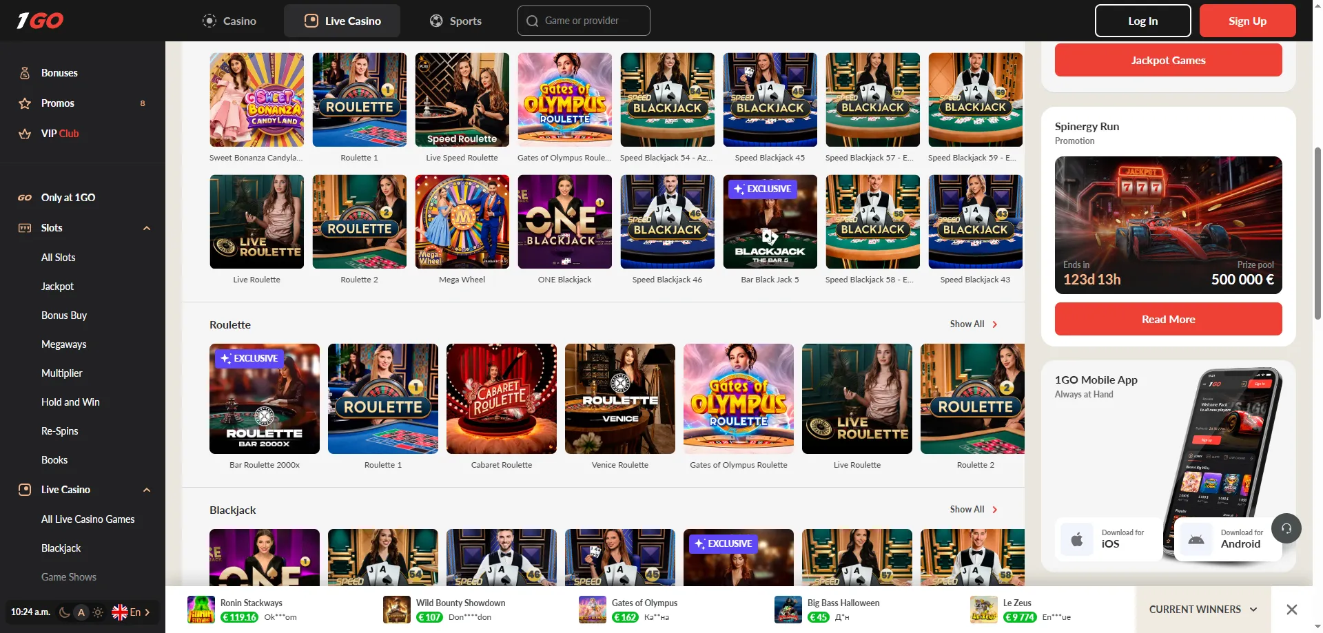 1GO Casino live dealer games — Evolution Gaming and Pragmatic Play Live